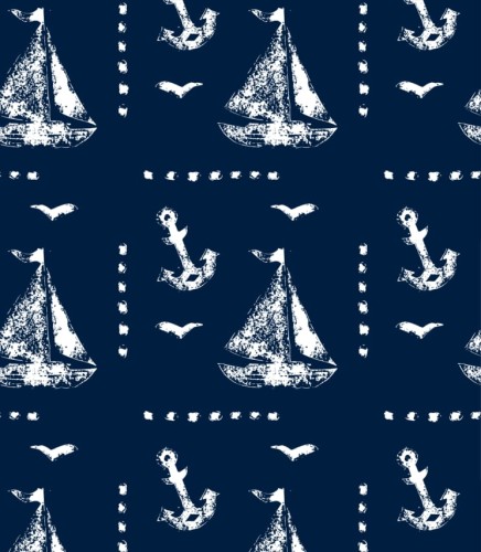Próbka tapety żaglówka i kotwica na granatowym tle