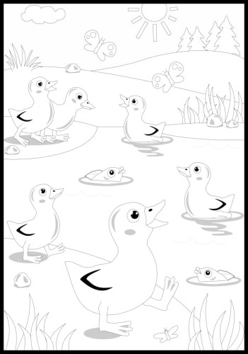 Kolorowanka kaczuszki nad stawem