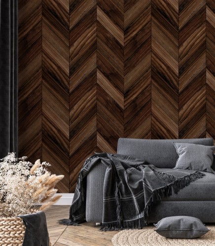 Tapeta ścienna ze wzorem drewnianej jodełki, imitującej deskę podłogową