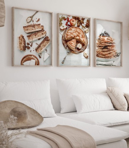 Zestaw plakatów do kuchni lub jadalni przedstawiające słodkie desery