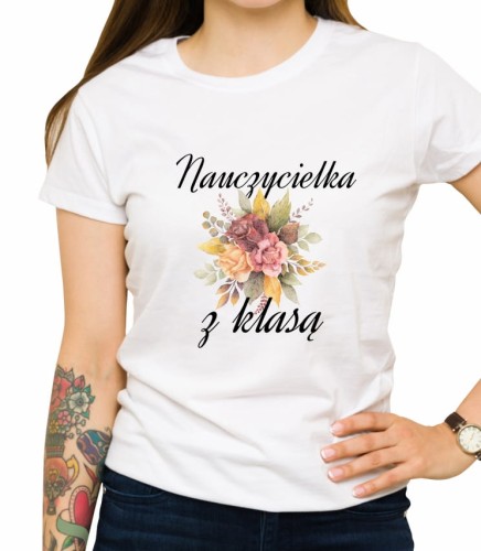 Biała koszulka damska nauczycielka z klasą