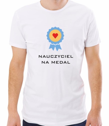 Biała koszulka męska nauczyciel na medal