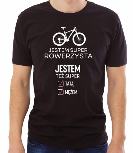 Czarna męska koszulka super rowerzysta