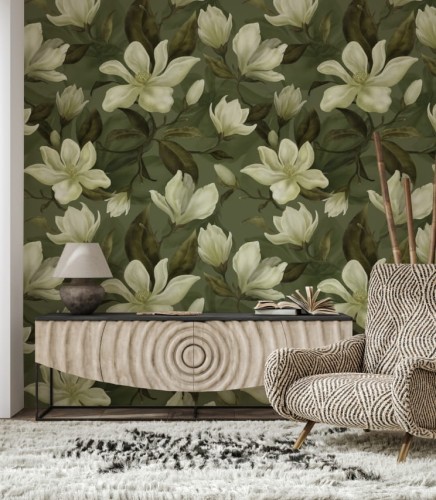 Tapeta magnolia na zielonym tle