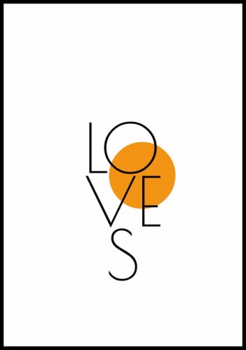 Graficzny, biało-czarny plakat z napisem "loves"