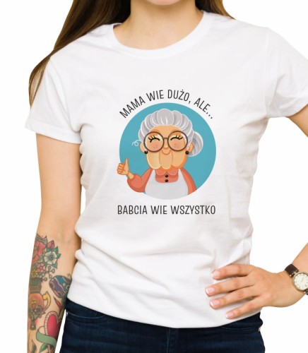 Biała damska babcia wie wszystko