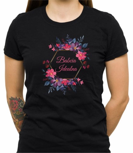 Czarna damska koszulka babcia idealna 01