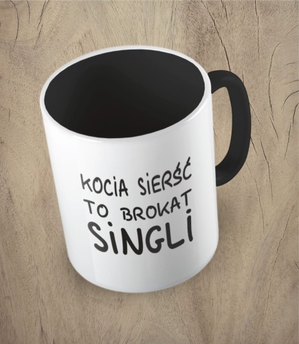 Czarny kubek kocia sierść to brokat singli