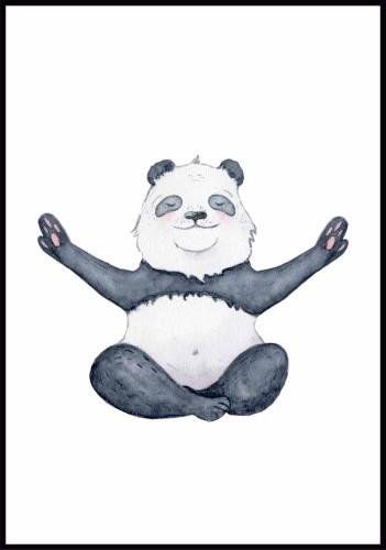 Plakat dla dziecka z czarno-białym misiem. Panda obrazek dziecięcy z medytującym zwierzakiem.
