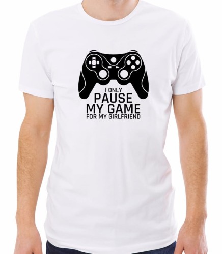 Biała męska koszulka pause my game