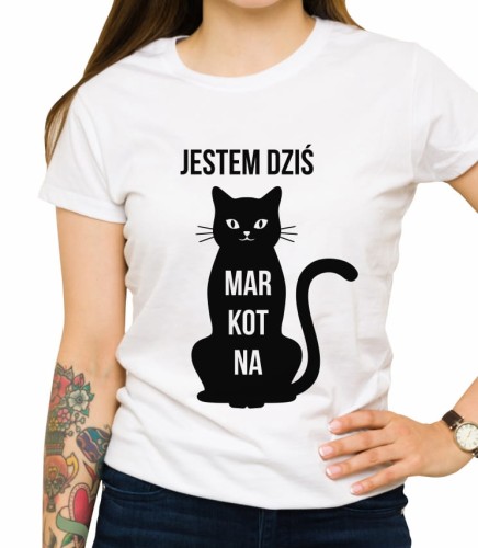 Biała damska koszulka jestem dziś markotna