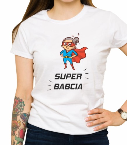 Biała damska koszulka super babcia 01