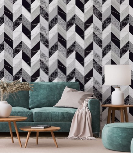 Ciekawa tapeta w geometryczny wzór rombów połączony z delikatnymi kwiatami