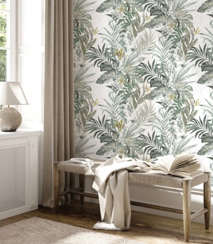Delikatna roślinna tapeta z motywem egzotycznych liści