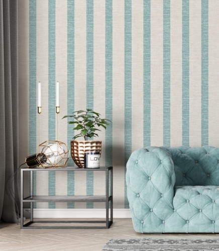 Oryginalna tapeta w stylu vintage w dwukolorowe pasy w ładnym zestawieniu szarości i mięty