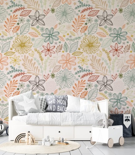 Przepiękna, dziecięca tapeta w kolorowe kwiaty i liście, która rozjaśni zarówno pokój malucha, jak i nastolatki
