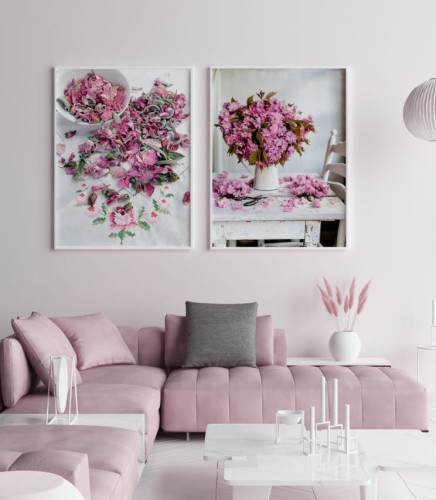 Mocno kwiatowy zestaw 2 plakatów z roślinami w pięknym, intensywnym różowym kolorze