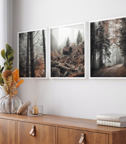 Zestaw plakatów w ponurym lesie