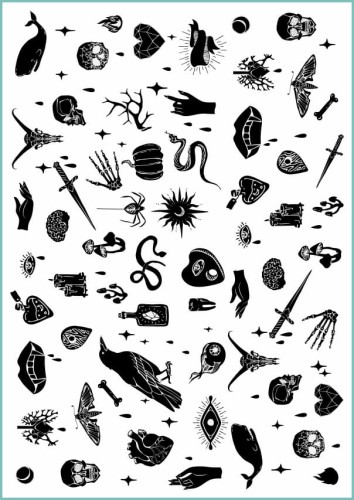 Mistyczne wzory na arkuszu tatuażu zmywalnego w formacie A4.