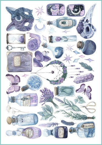 Tatuaże zmywalne w pastelowych barwach przedstawiające różne, mistyczne wzory. Idealny wzór na Halloween.