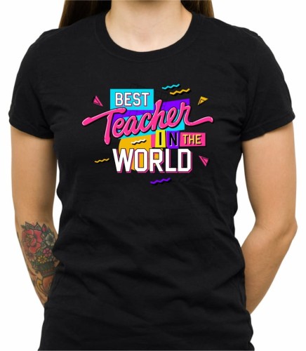 Czarna damska koszulka best teacher in the world