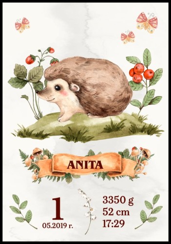 Metryczka zwierzątko leśne jeż