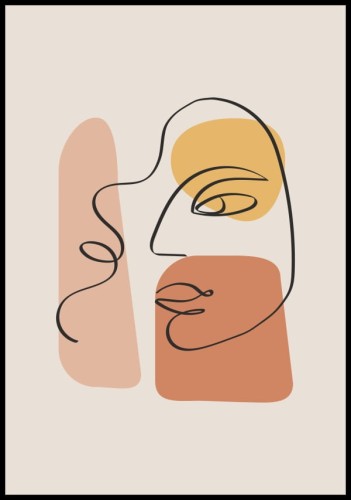 Delikatny beżowy graficzny plakat w stylu line art. Grafika nada wnętrzu ciepłego klimatu