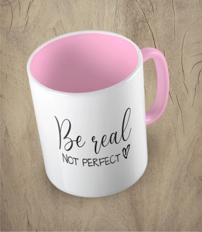 Różowy kubek be real not perfect