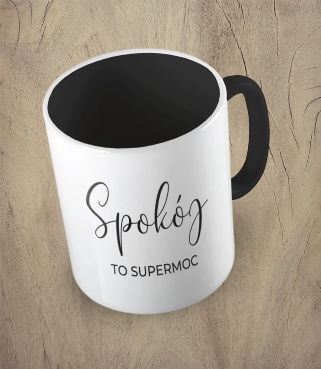 Czarny kubek spokój to supermoc