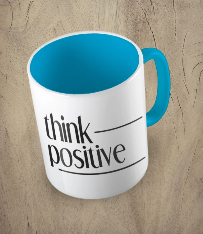 Błękitny kubek think positive