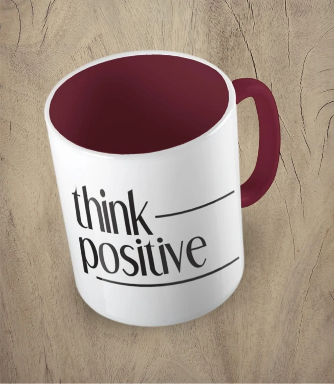 Bordowy kubek think positive