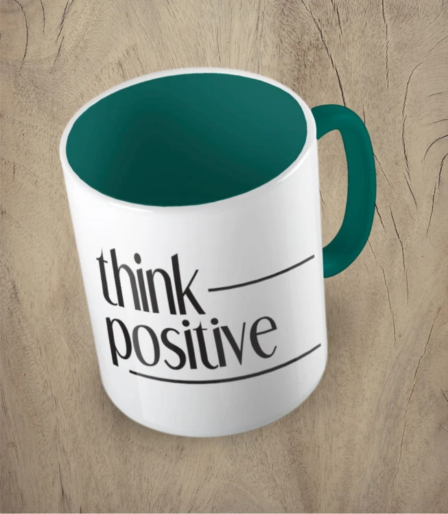 Ciemnozielony kubek think positive