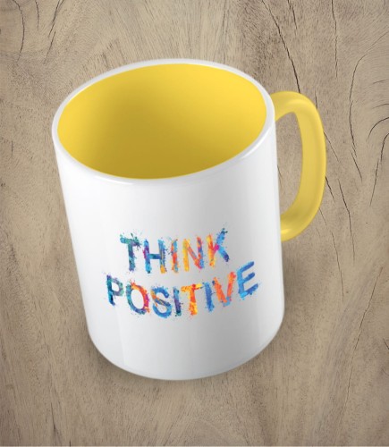 Żółty kubek think positive 01