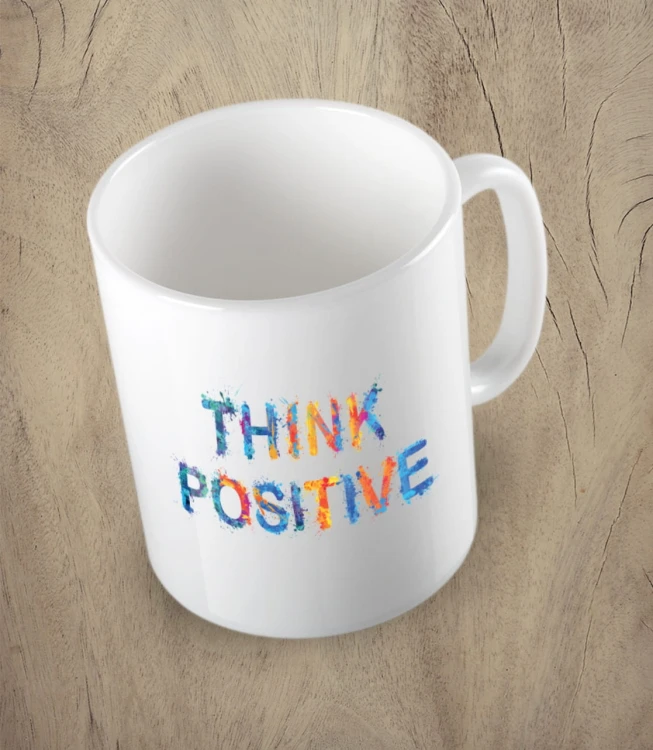 Biały kubek think positive 01