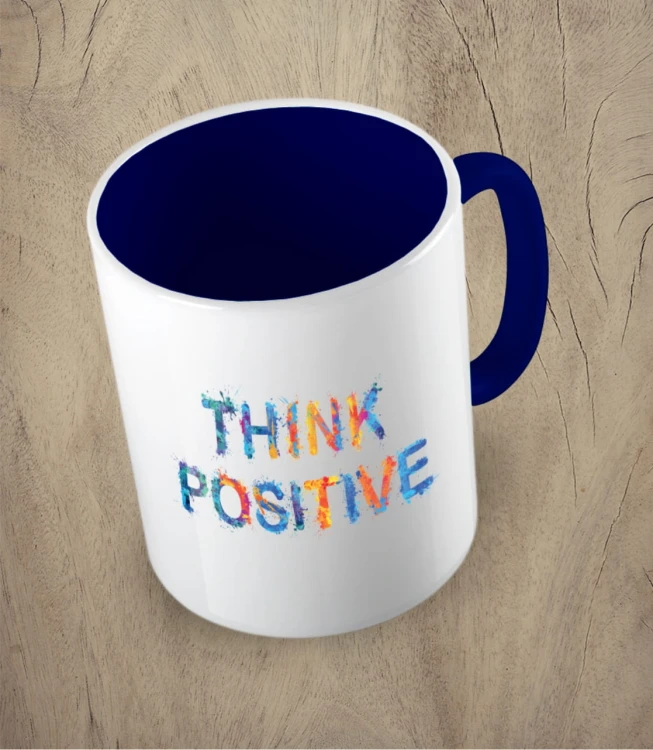 Granatowy kubek think positive 01