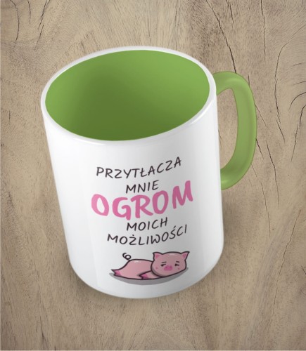 Jasnozielony kubek ogrom możliwości świnka