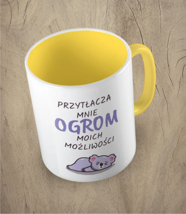 Żółty kubek ogrom możliwości koala