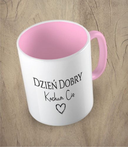 Różowy kubek dzień dobry kocham cię