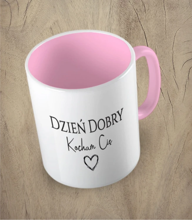 Różowy kubek dzień dobry kocham cię