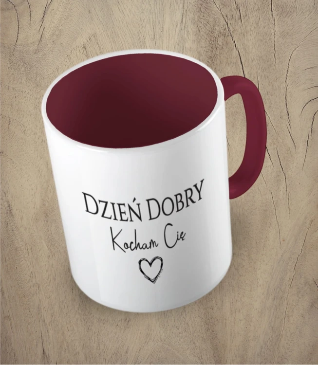 Bordowy kubek dzień dobry kocham cię