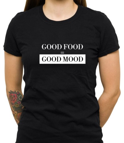 Czarna damska koszulka good food good mood