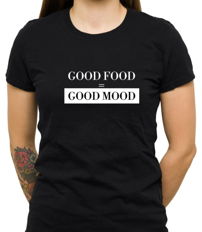 Czarna damska koszulka good food good mood