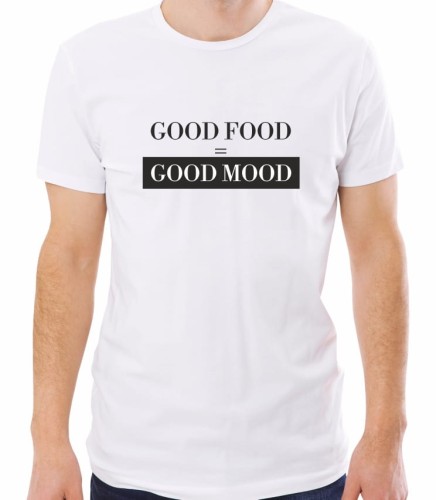 Biała męska koszulka good food good mood