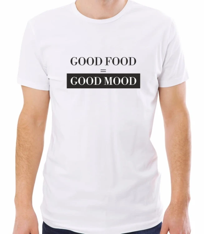 Biała męska koszulka good food good mood