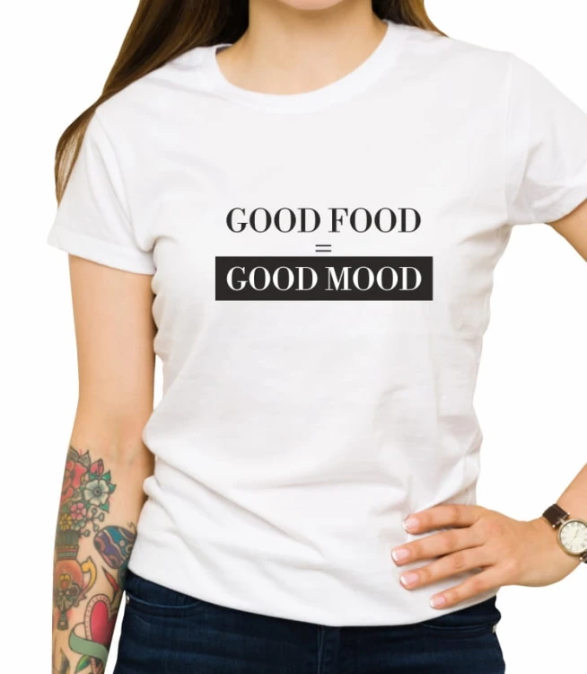 Biała damska koszulka good food good mood