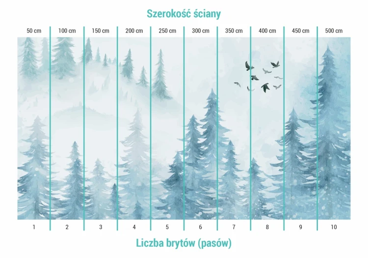 Podział na bryty na tapecie mroźny las