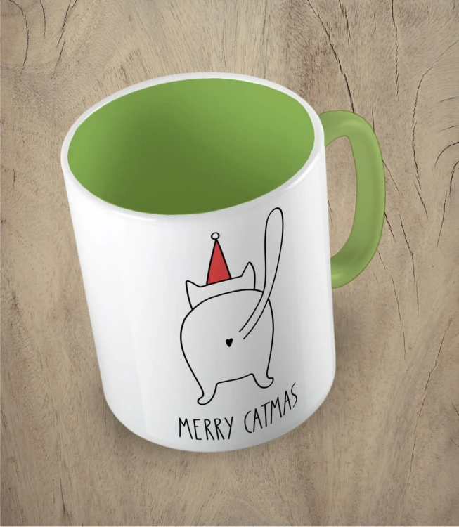 Jasnozielony kubek merry catmas