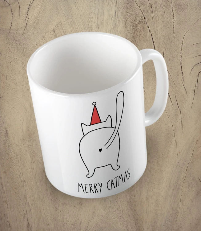 Biały kubek merry catmas