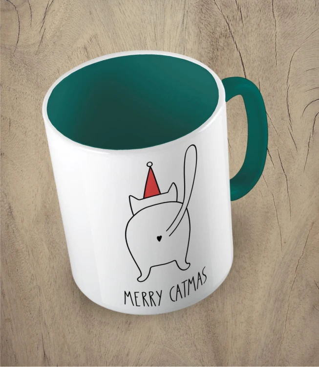 Ciemnozielony kubek merry catmas