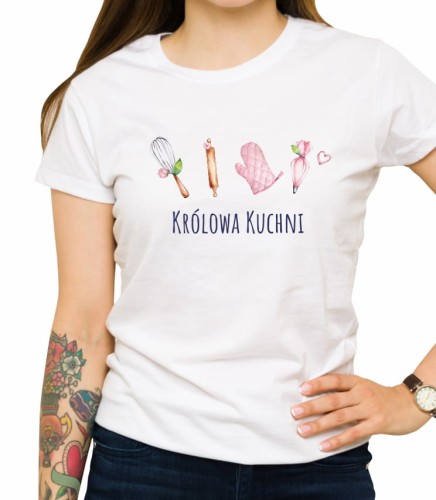 Biała koszulka królowa kuchni